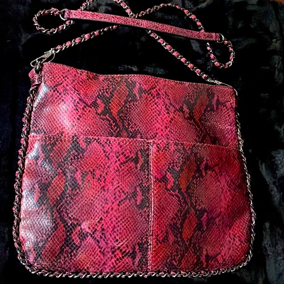 AIMEE KESTENBERG Red/Rose/Black Leather Snakeskin Crossbody Purse - Picture 2 of 16